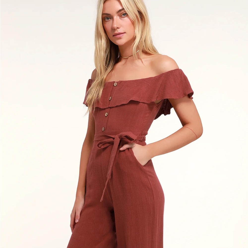 Lulus Burgundy Off-the-Shoulder Jumpsuit